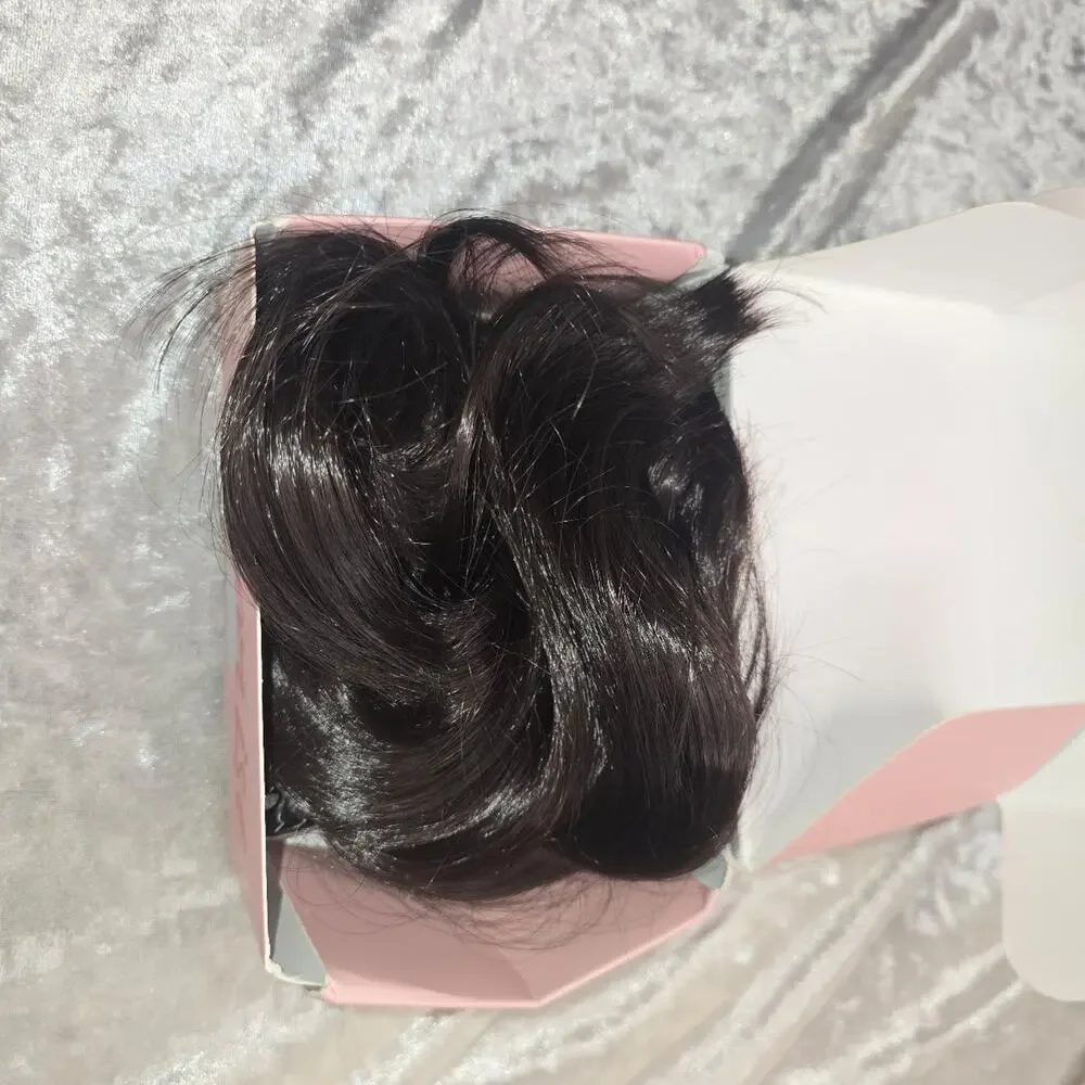 Short brown clip in extensions with wires hidden to add body to your bun!